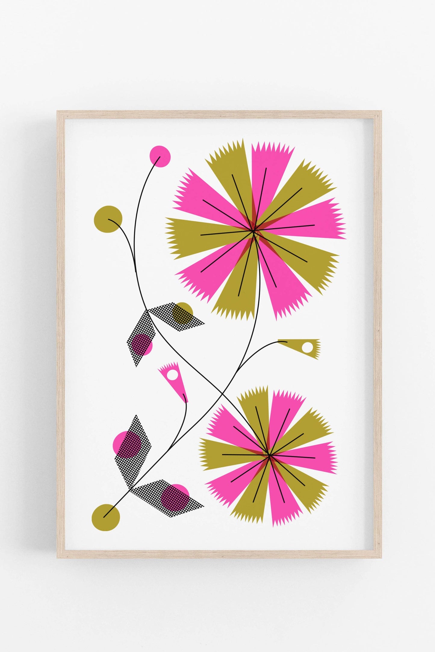 Pink Geo Flower • Modern Risograph Print