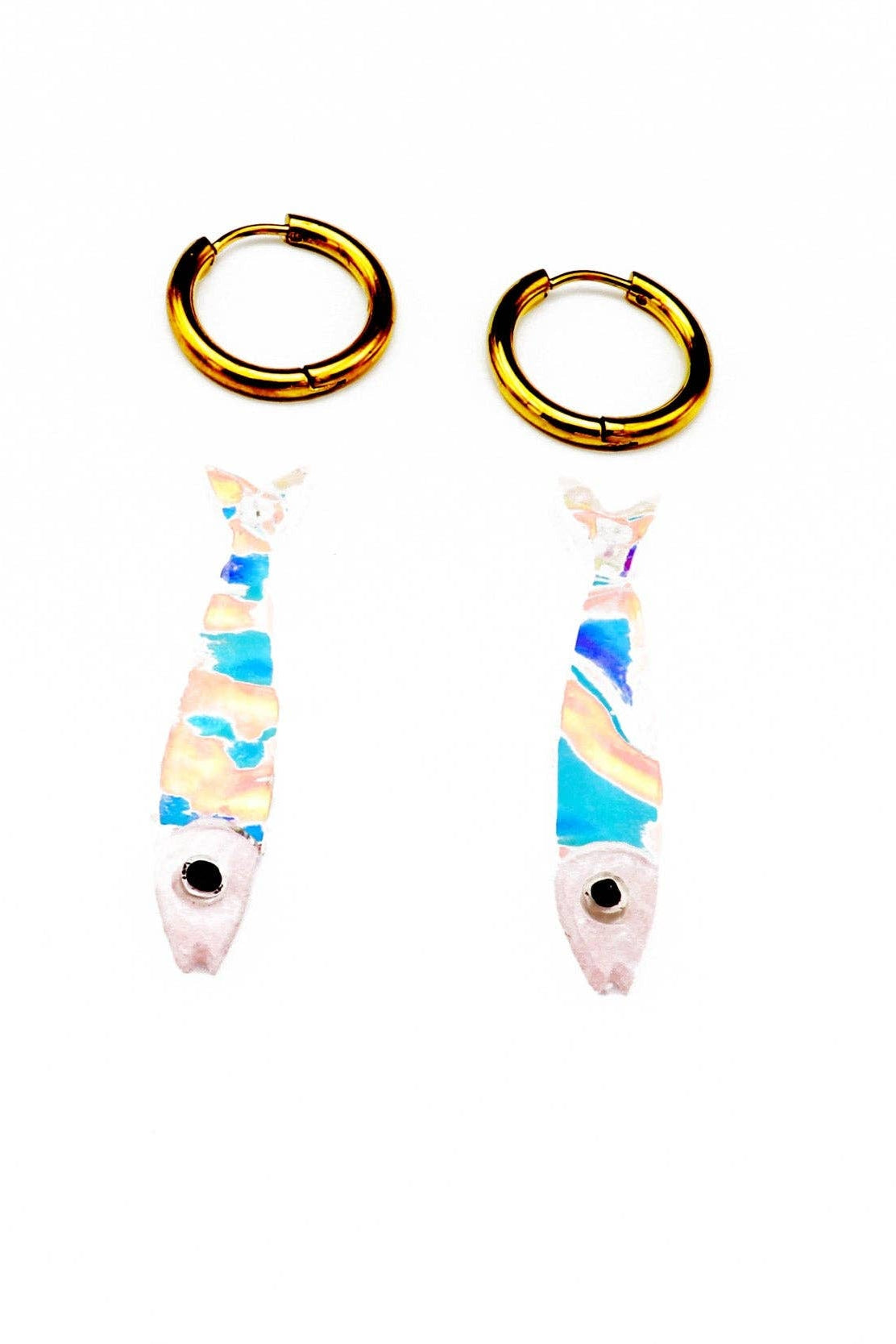 Mini Sardine Hoop Earrings- Iridescent