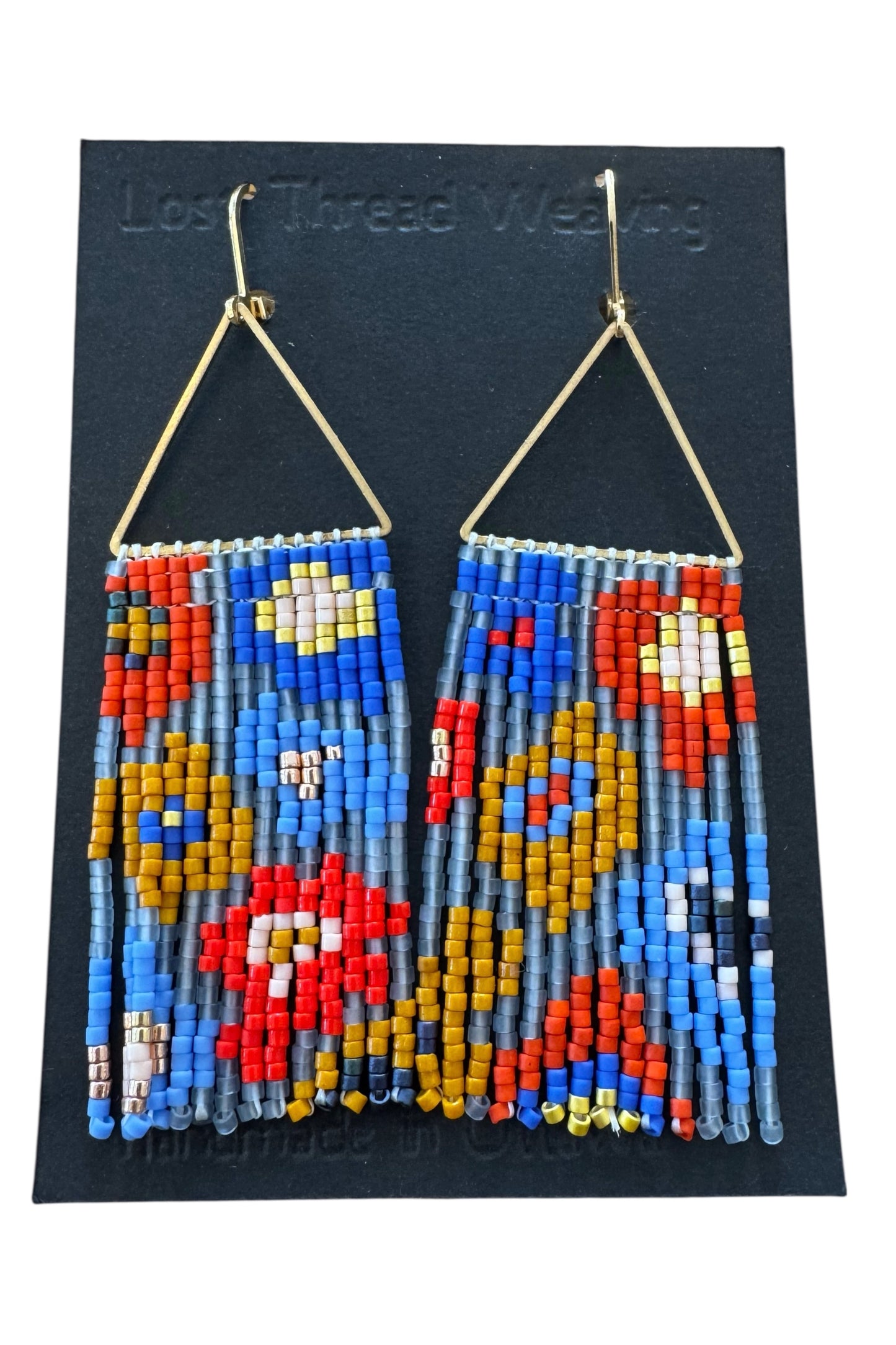 Val Fringe Earrings - Abstract flower primary colours