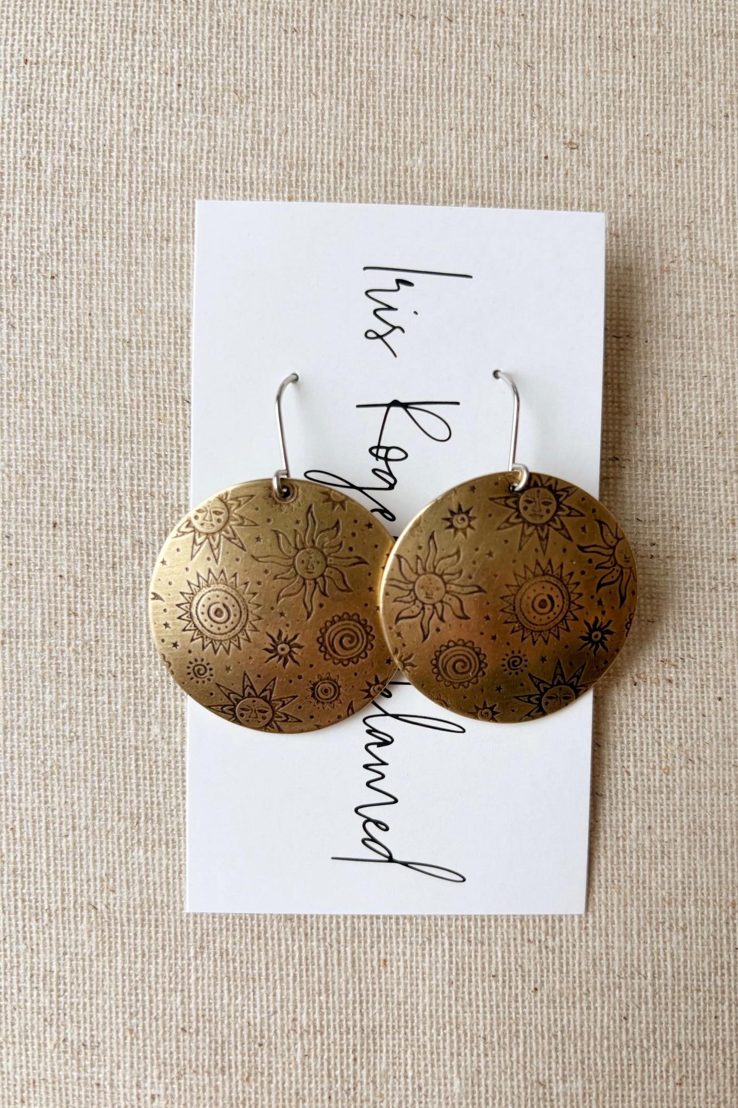 Brass Star Pattern Drop Earrings