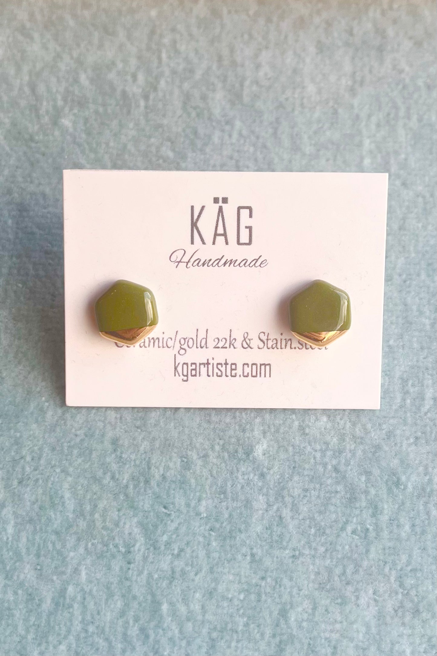 Ceramic Hexagon + Gold Stud Earrings