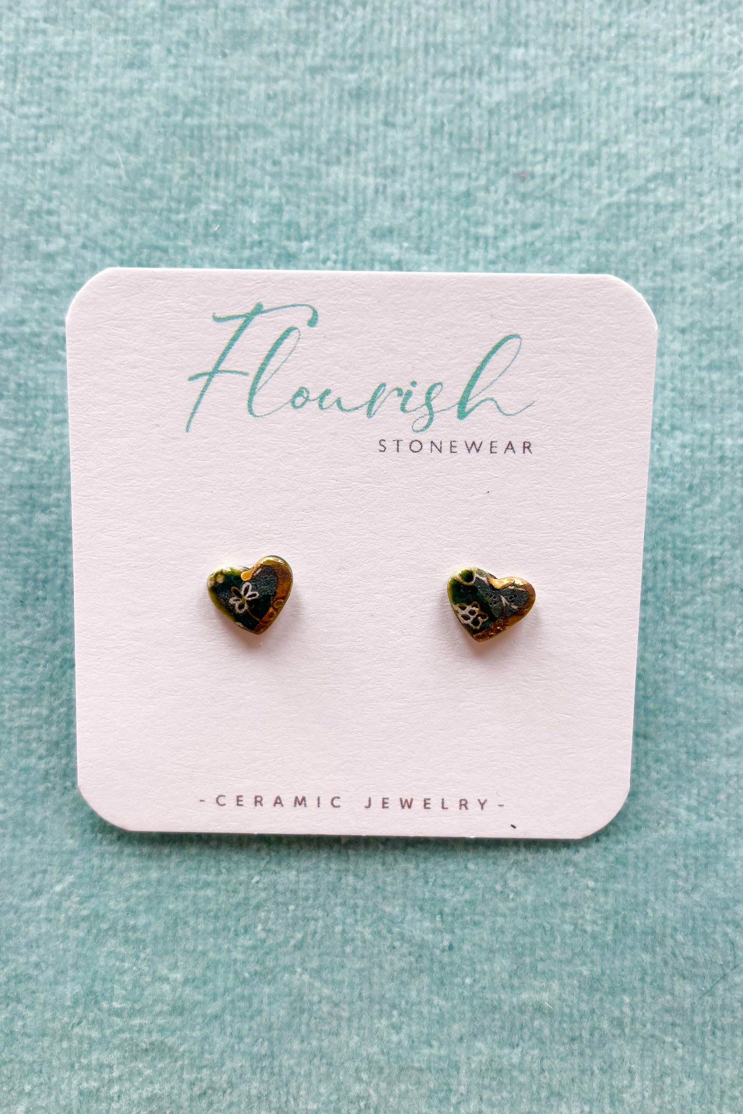 Ceramic Engraved Heart Studs