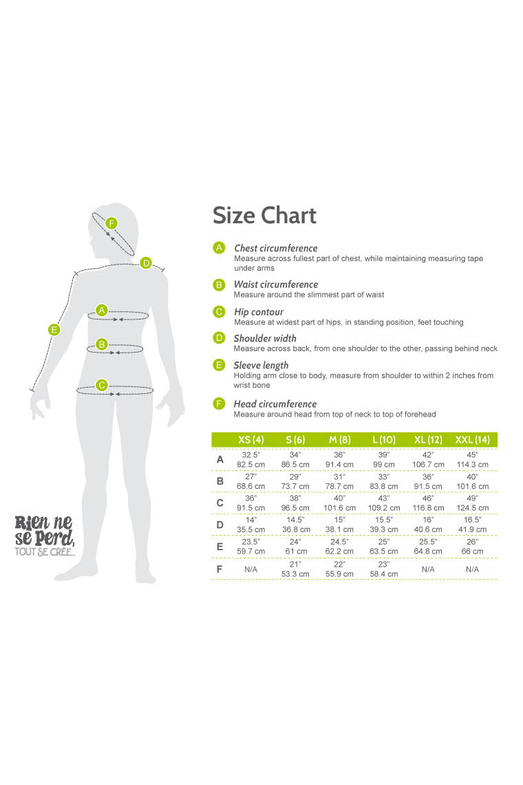 Rien ne se Perd Size Chart