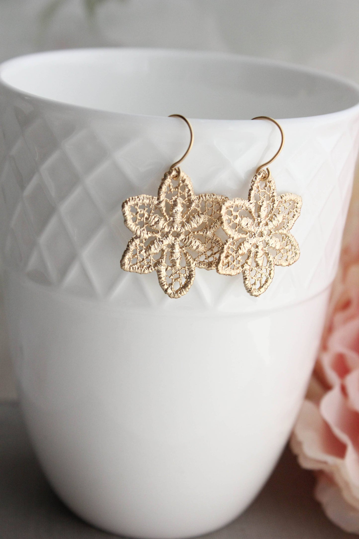Rustic Lace Flower Filigree Earrings
