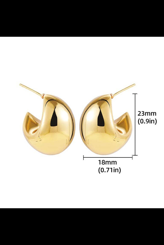 Puffy Hoop Crescent Moon Earring | PVD Waterproof 14K