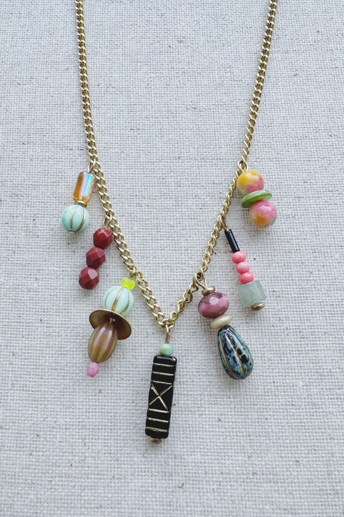 Czech Glass Beaded Charm Necklace #1