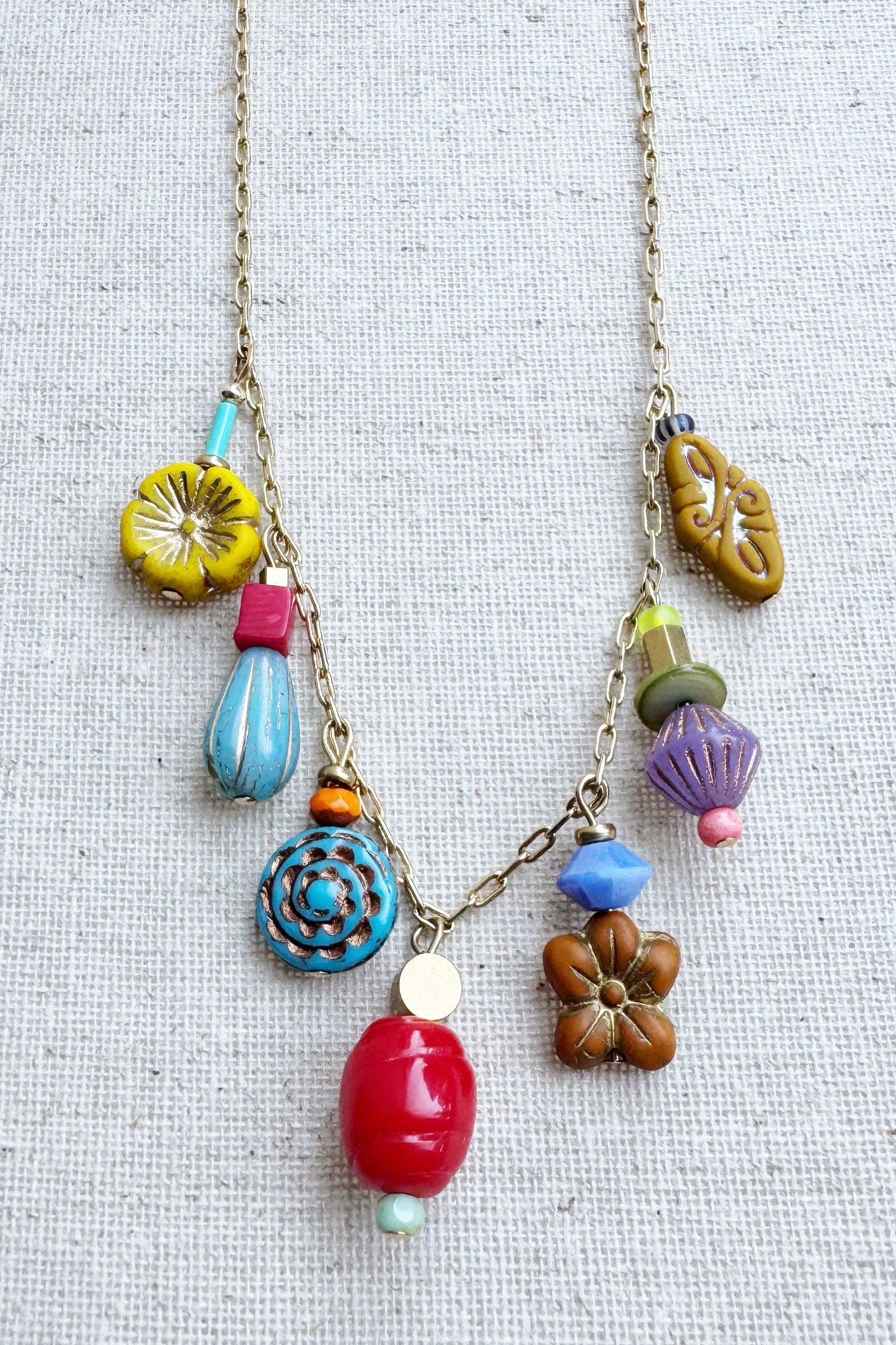Czech Glass Beaded Charm Necklace #3
