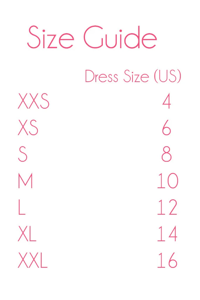 Desserts and Skirts Size Chart