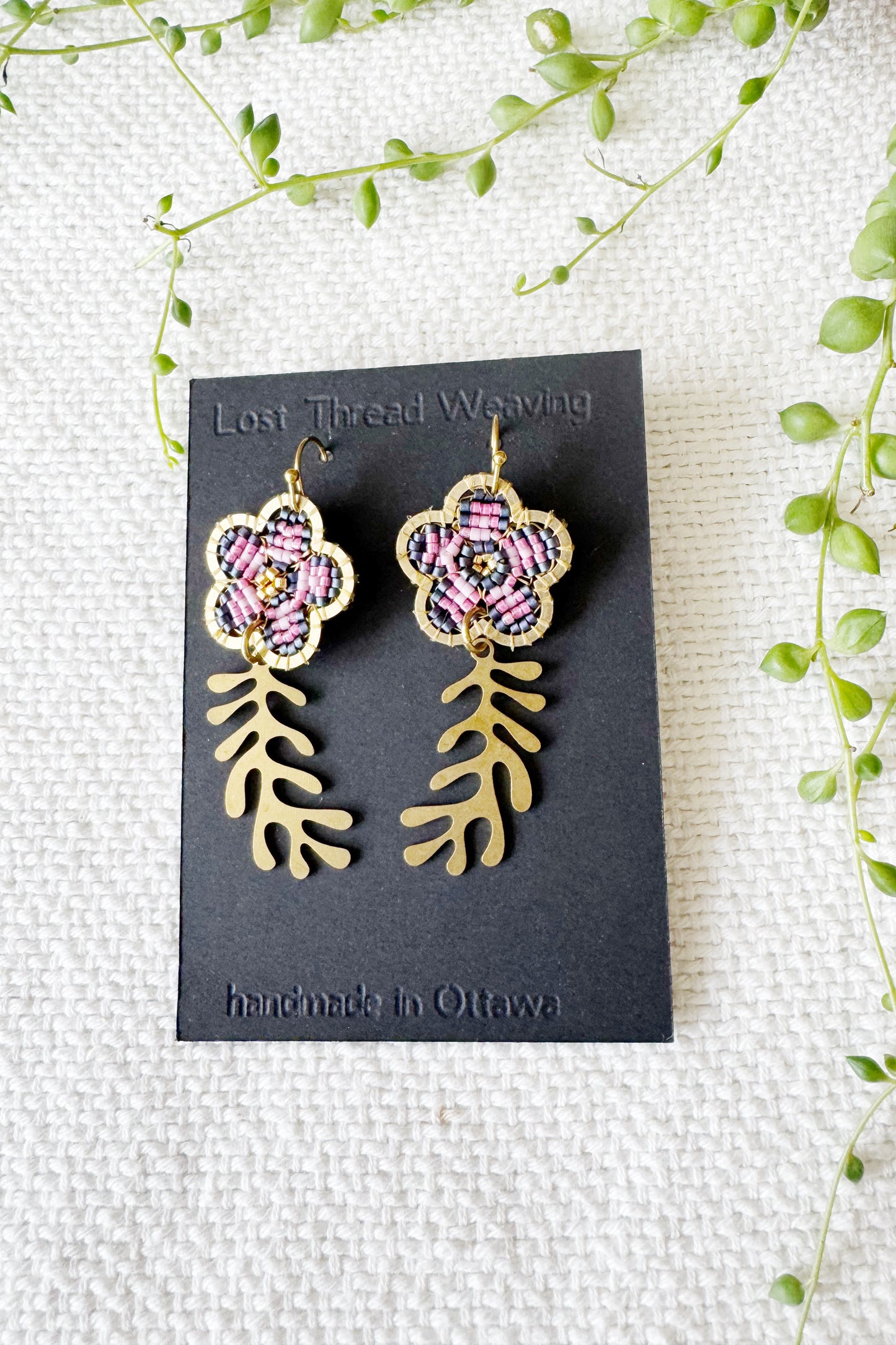 Blossom Dangle Earrings - Wide Brass Frame