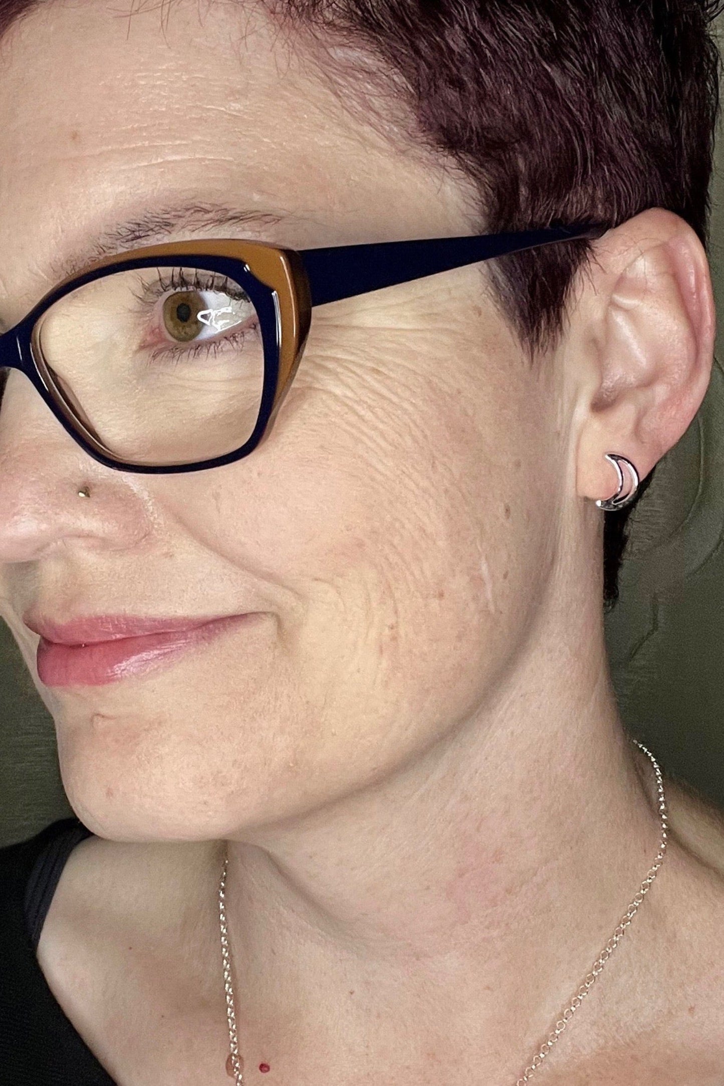 Crescent Moon Stud Earrings by Mikel Grant, sterling silver, made in Sechelt BC