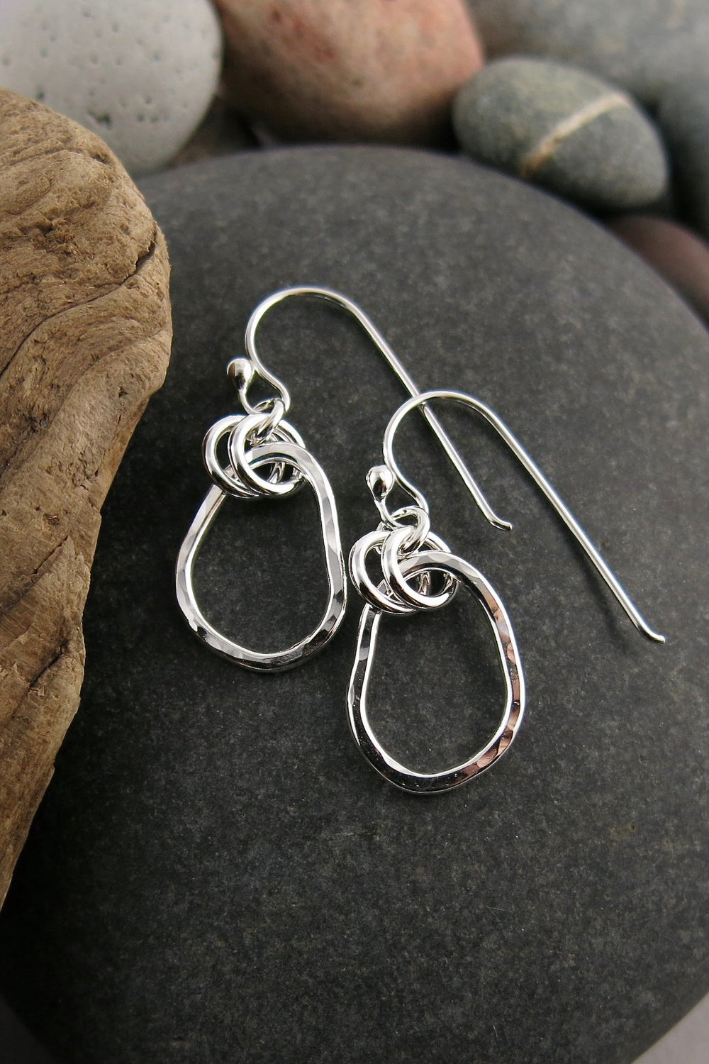 Small Coast Earrings • Hammer Textured Free Form Sterling Silver Dangles