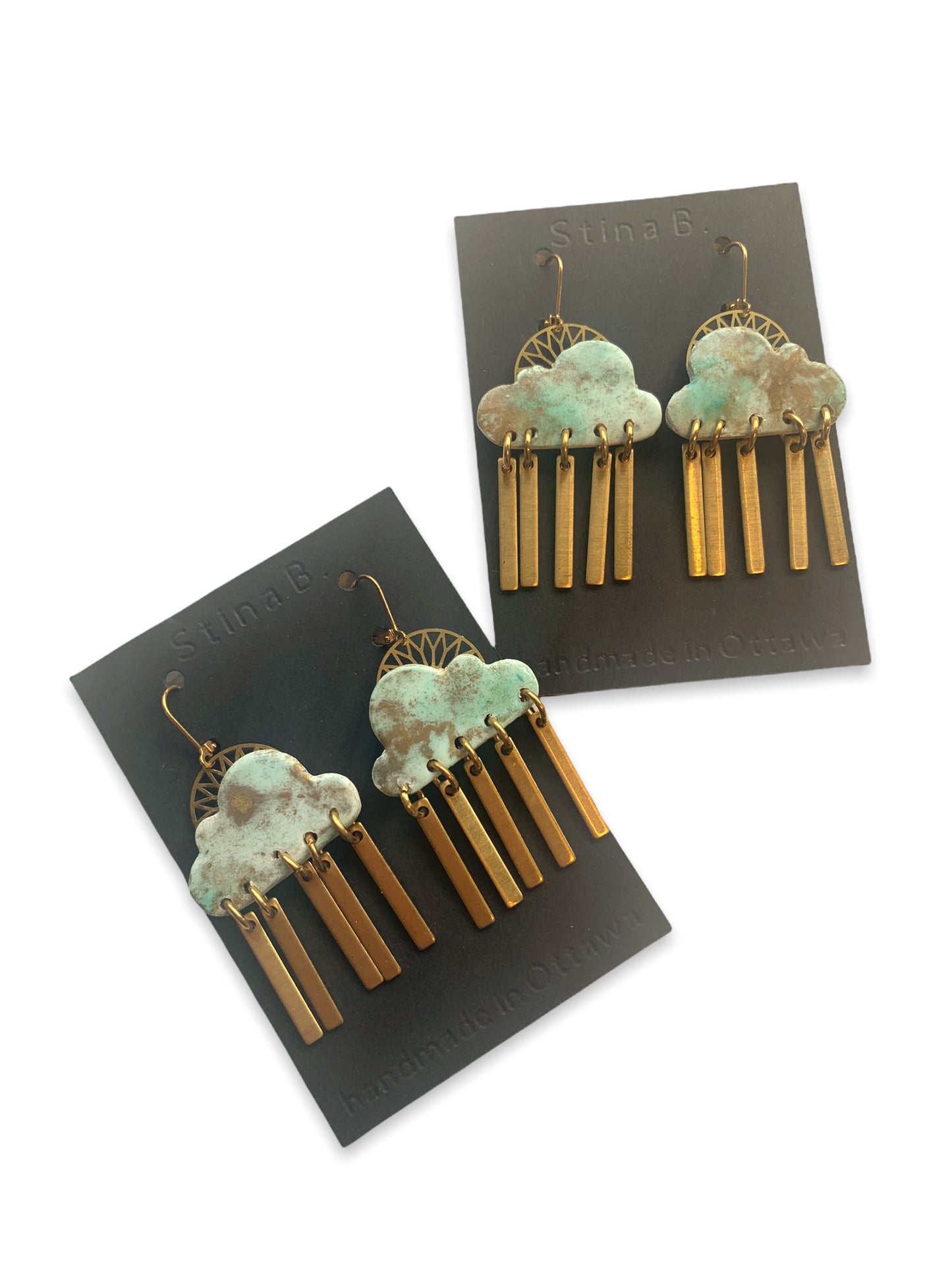 Large Rainbow Sunny Raincloud Dangle earrings