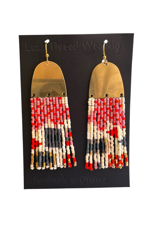 Solid Brass Top Fringe Earrings - Abstract pattern