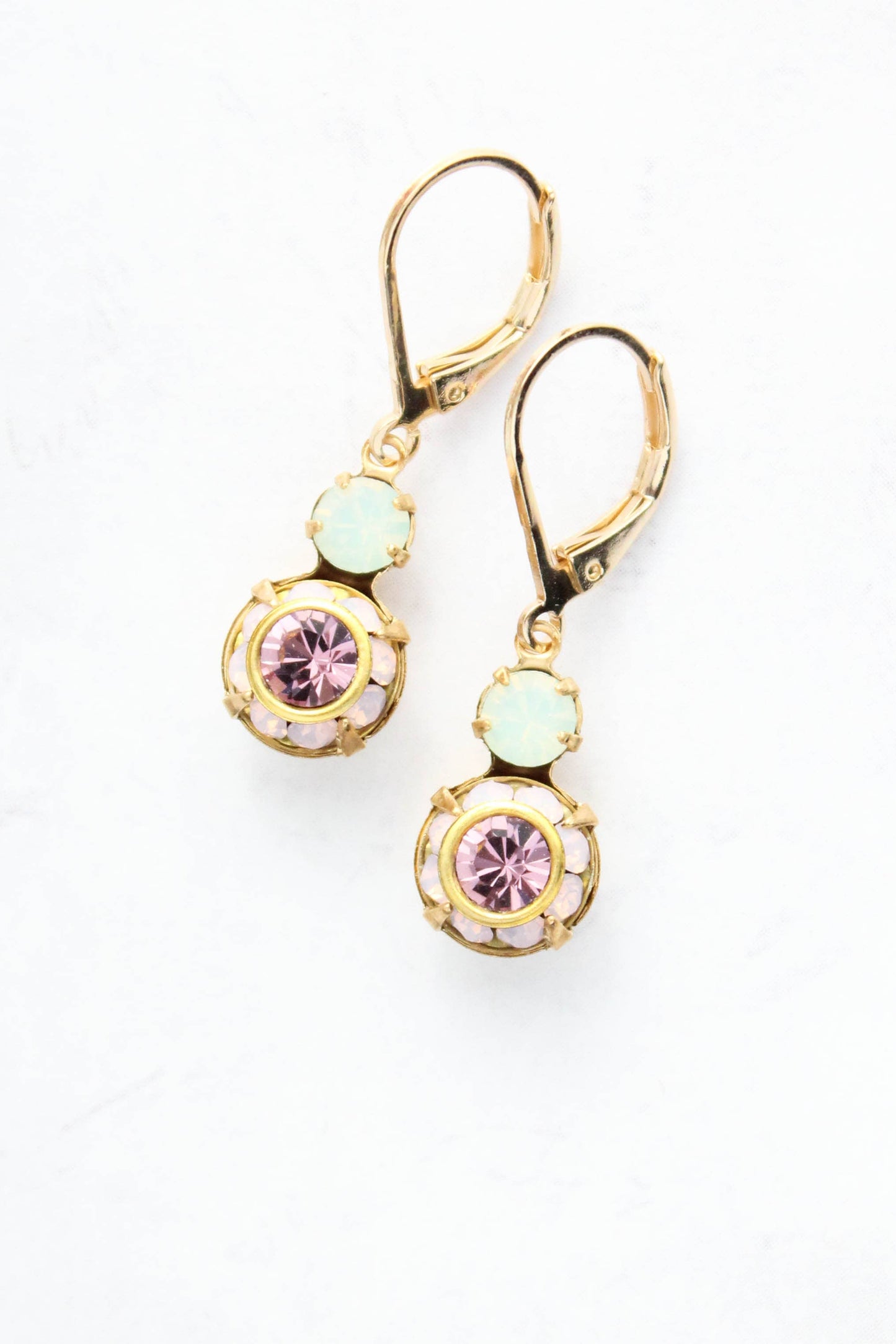 Small Glass Drop Earrings | Mint, Rose Water Opal & Amethyst