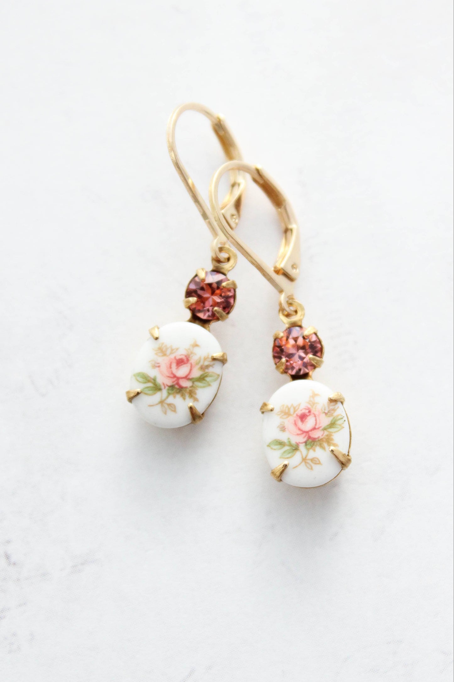 Vintage Style Flower Cameo Earrings | Pink Rose Earrings