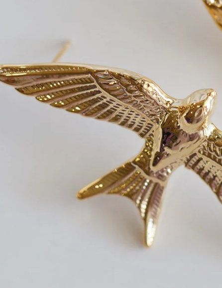 Take Flight- Swallow Bird 18K gold Earring PVD