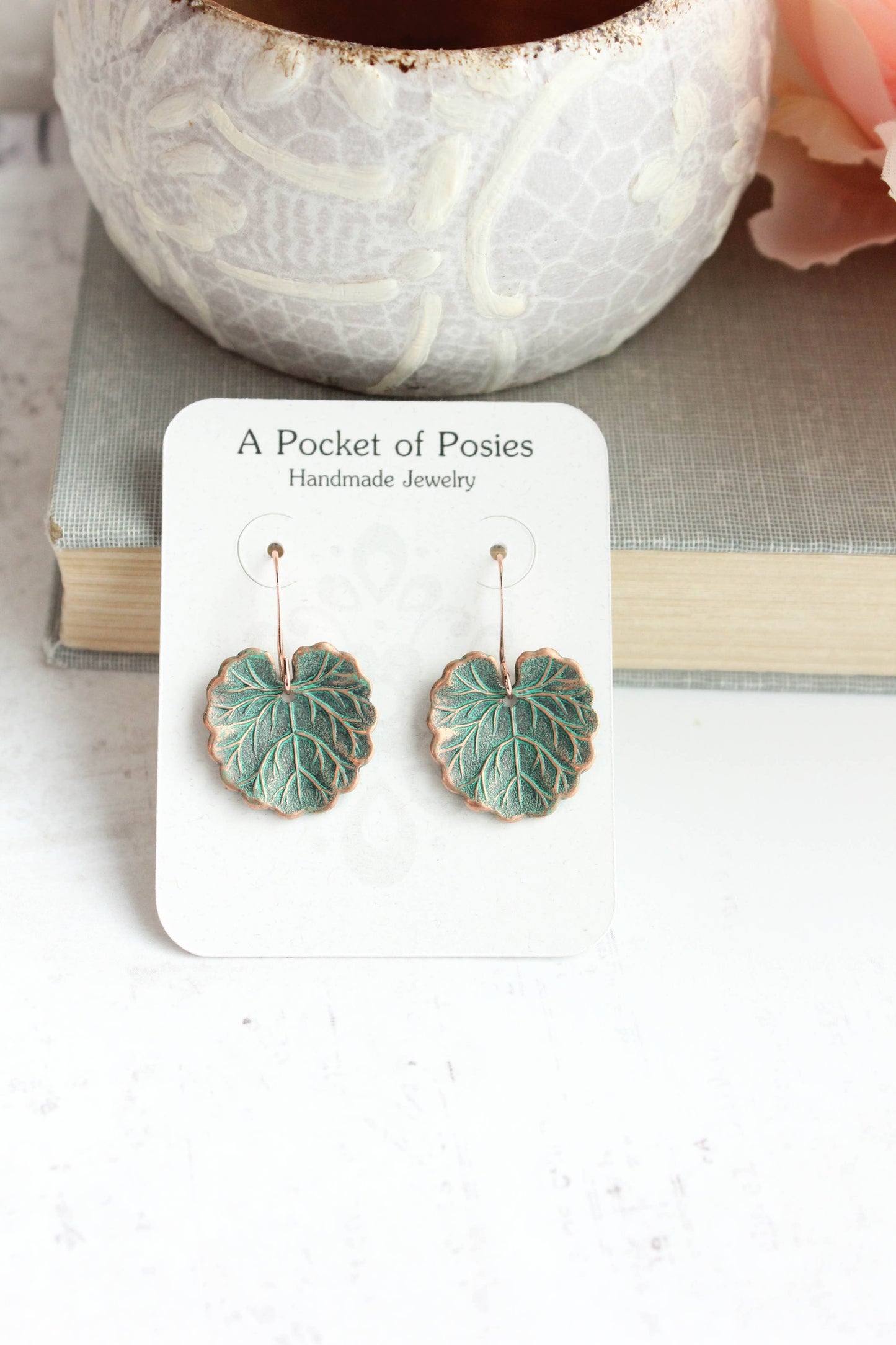 Lily Pad Earrings | Mint Patina Copper Earrings