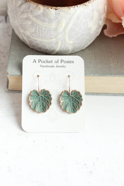 Lily Pad Earrings | Mint Patina Copper Earrings