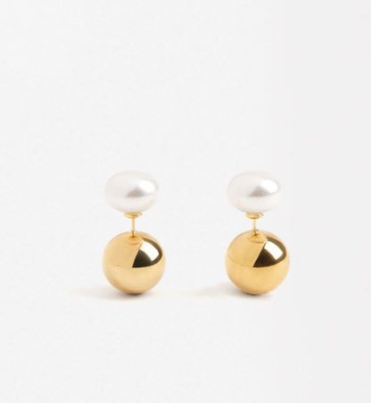 Pearl & Ball Earring- Stud Steel and Pearl