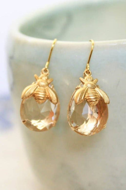 Honey Bee Earrings - Glass Drop earrings