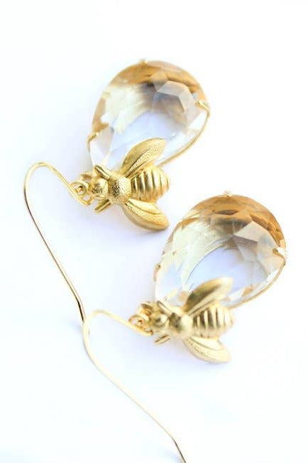 Honey Bee Earrings - Glass Drop earrings