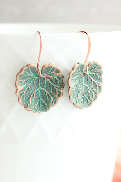 Lily Pad Earrings | Mint Patina Copper Earrings