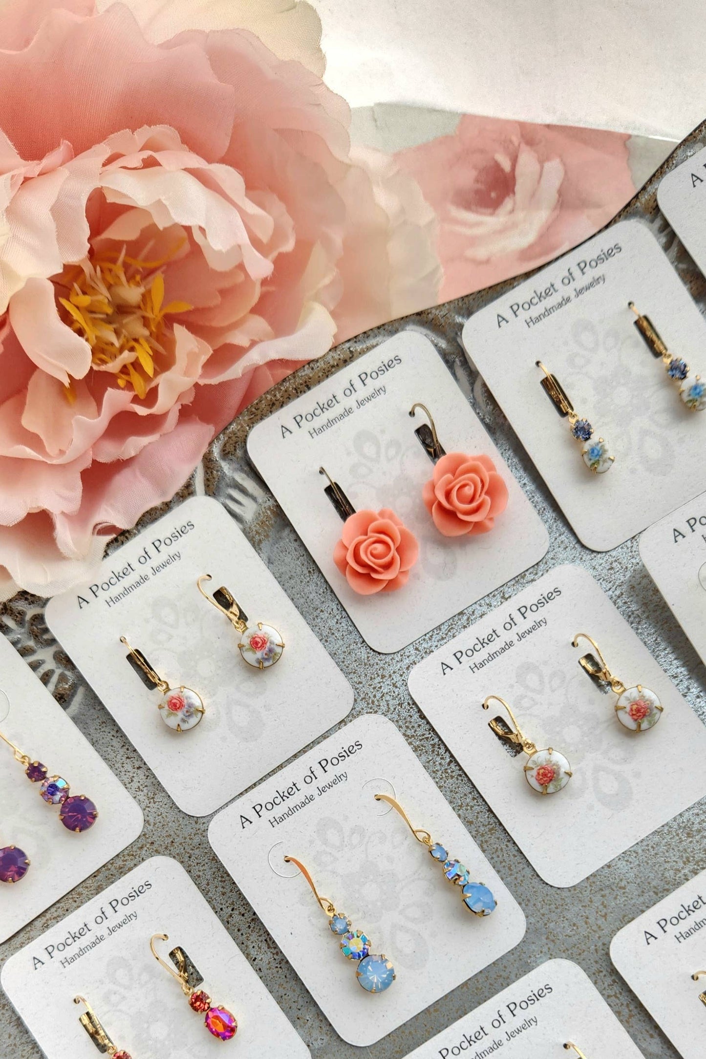 Little Blue Rose Cameo Earrings | Vintage Glass