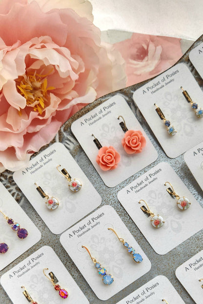 Little Blue Rose Cameo Earrings | Vintage Glass