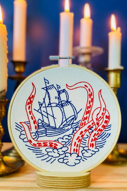 Kraken and Ship Complete Embroidery Kit