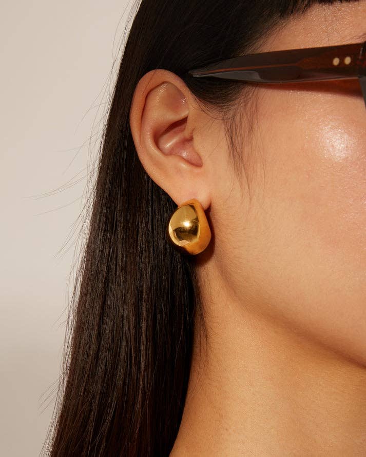 Puffy Hoop Crescent Moon Earring- PVD-Waterproof 14K