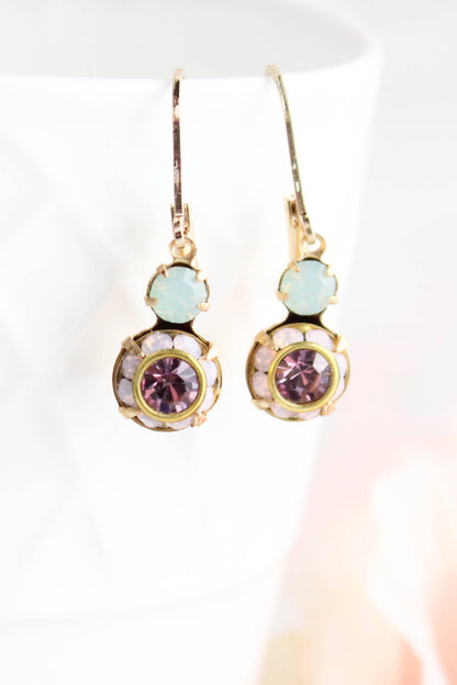 Small Glass Drop Earrings | Mint, Rose Water Opal & Amethyst