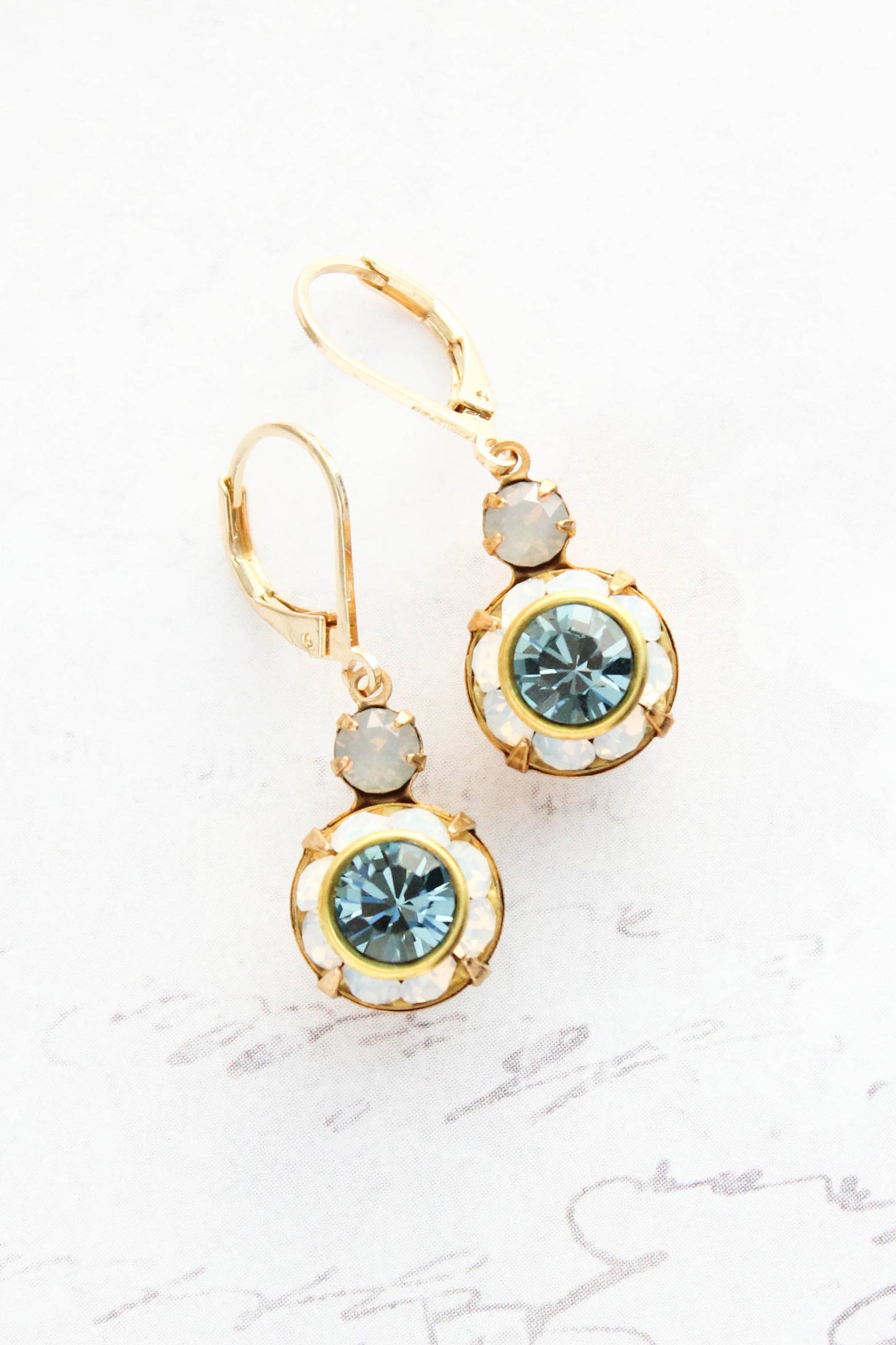 Art Deco Floral Earrings | White Opal & Dusty Blue Sapphire