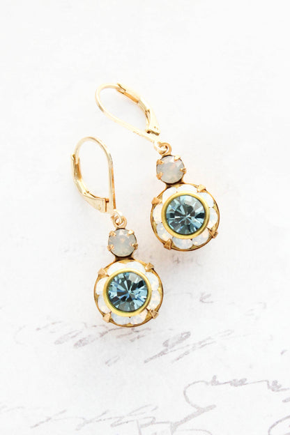 Art Deco Floral Earrings | White Opal & Dusty Blue Sapphire
