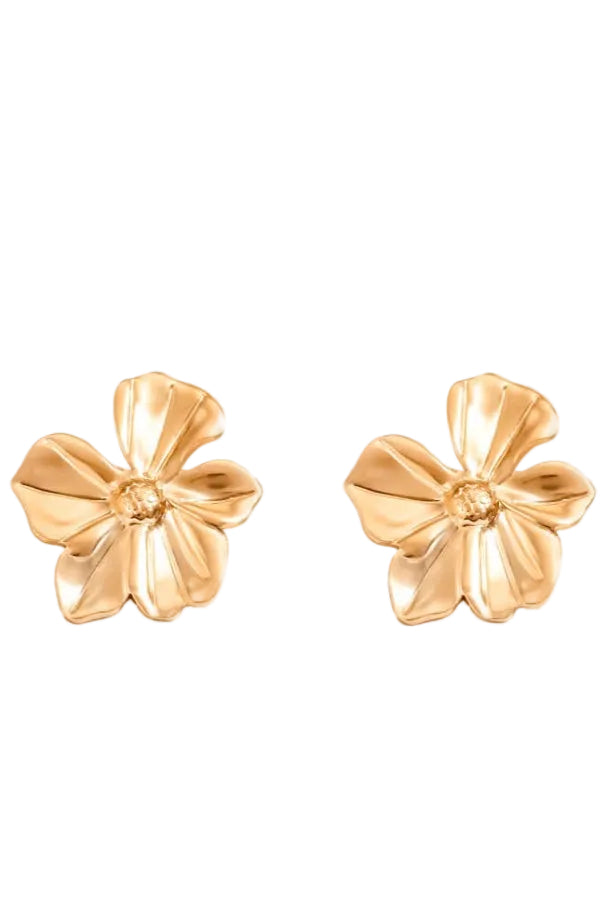 Flower Stud Stainless Steel 14K Gold Earrings