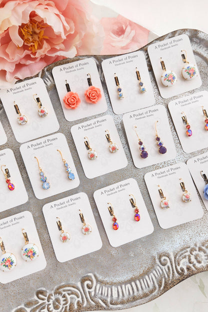 Little Blue Rose Cameo Earrings | Vintage Glass