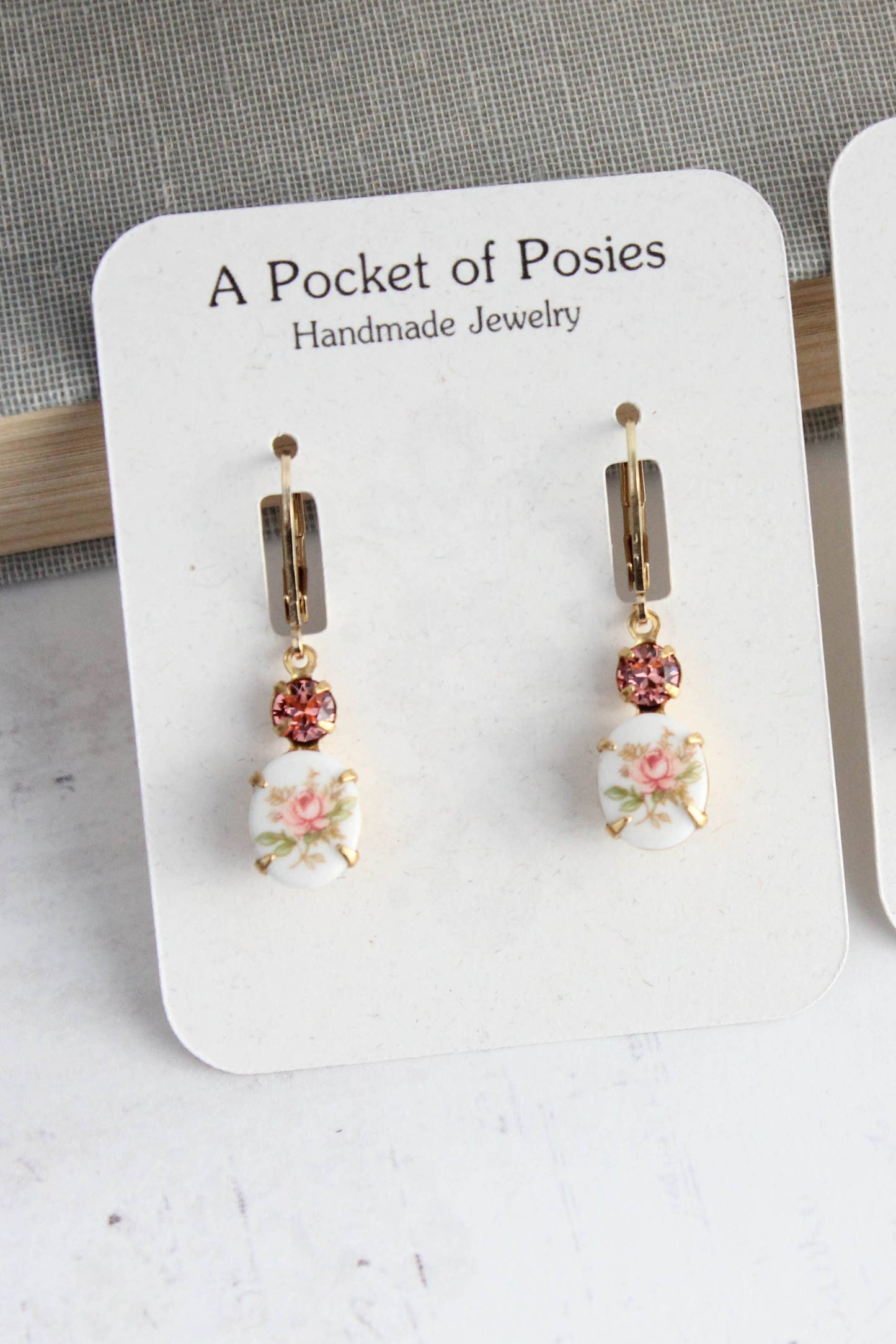 Vintage Style Flower Cameo Earrings | Pink Rose Earrings