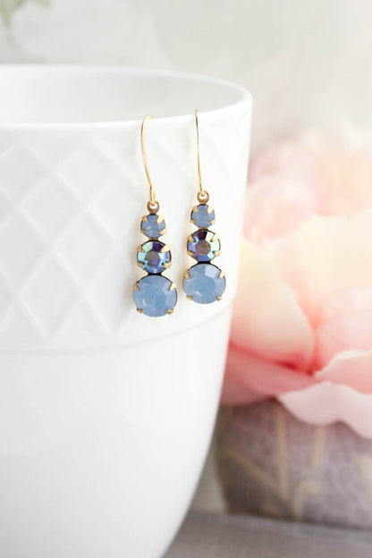 Vintage Glass Earrings - Three Jewel Shades of Blue