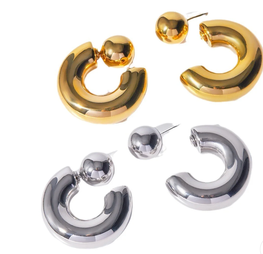 Puffy Thea O Stainless Steel Hoop Earrings