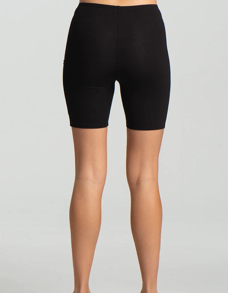Gwen Boxer by Kollontai, Black, back view, thin elastic waist, minimal seams, thigh pocket, sizes XS to XXL, made in Montreal