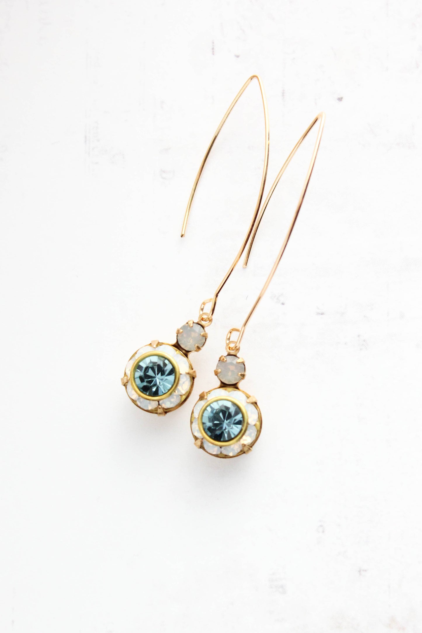 Art Deco Floral Earrings | White Opal & Dusty Blue Sapphire