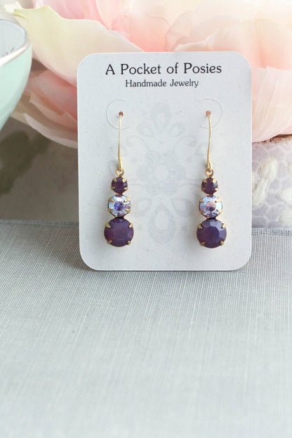 Vintage Glass Earrings - Three Jewel Shades of Purple