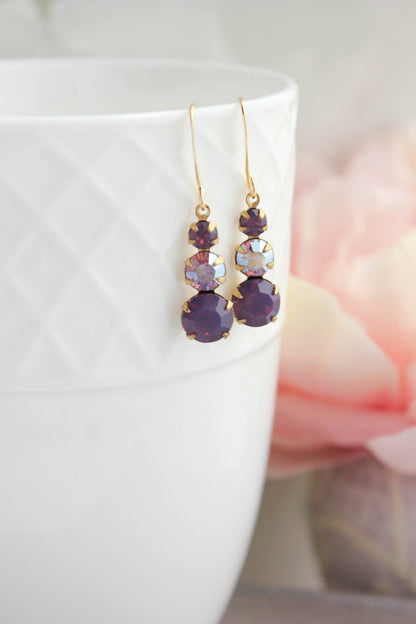 Vintage Glass Earrings - Three Jewel Shades of Purple