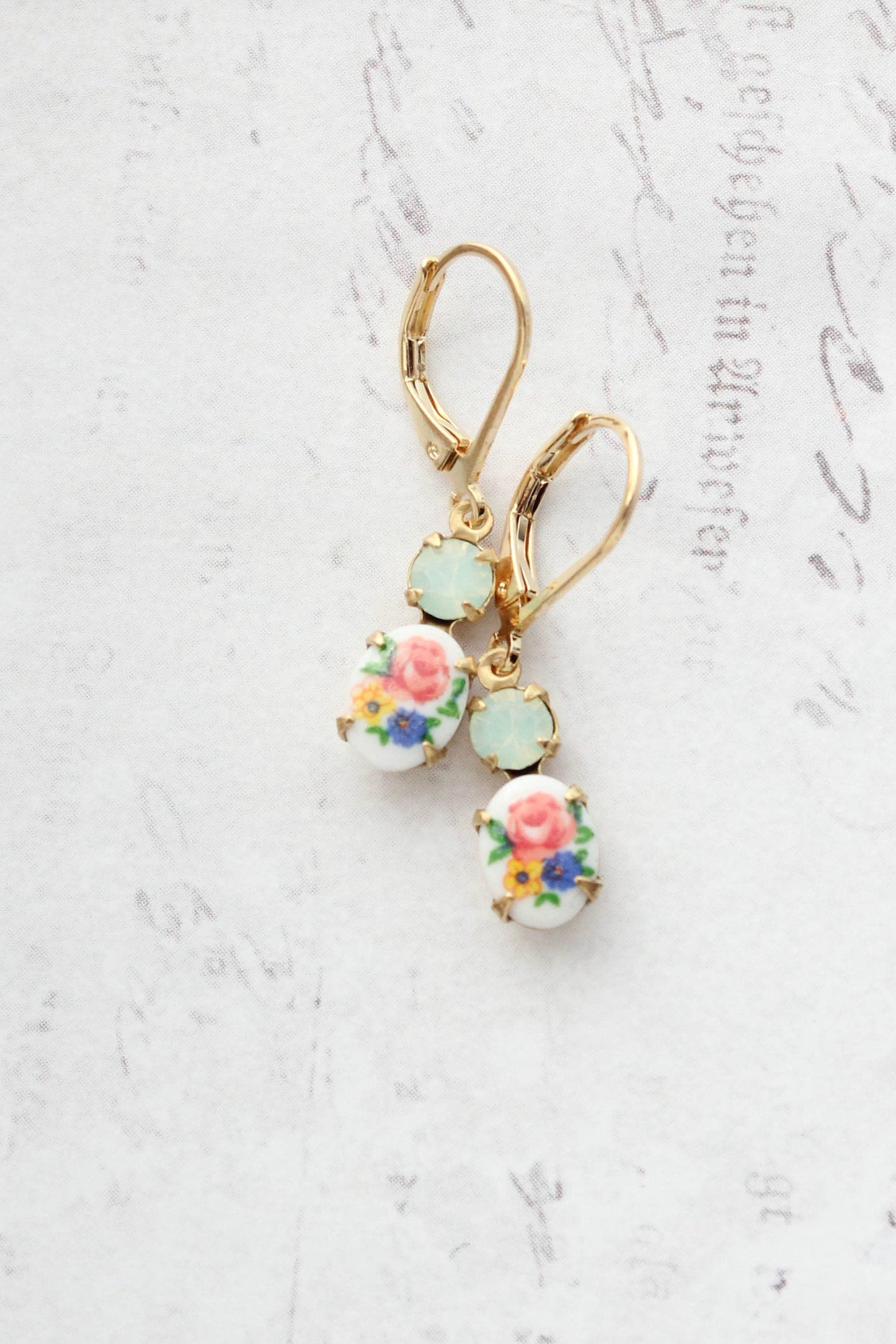 Little Floral Cameo Earrings - Vintage Glass