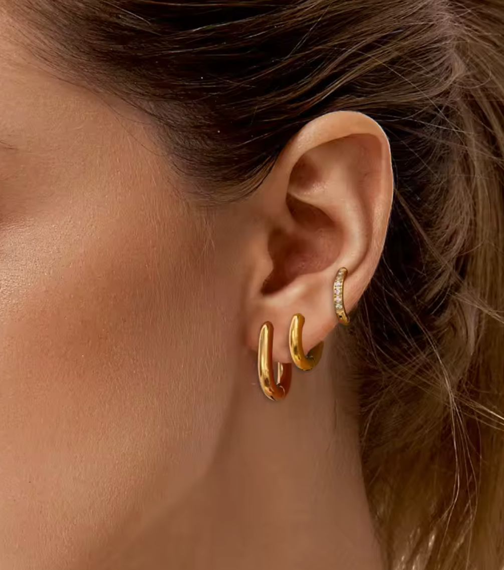 Triple Hoop Earring Stack- Set- Waterproof- 18K Gold- PVD