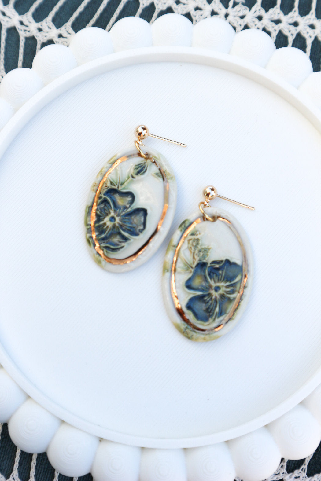 Flower Portrait Dangle Earrings