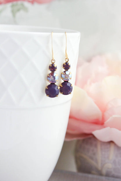 Vintage Glass Earrings - Three Jewel Shades of Purple