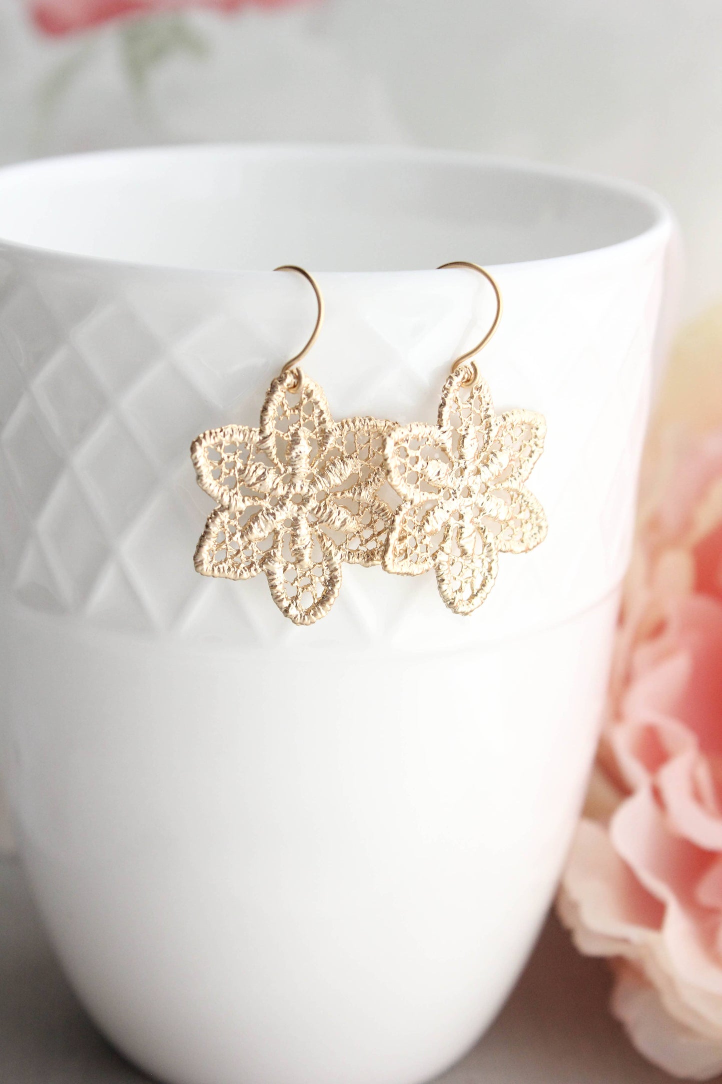 Rustic Lace Flower Filigree Earrings