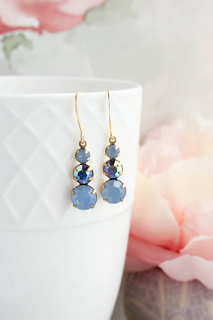 Vintage Glass Earrings - Three Jewel Shades of Blue