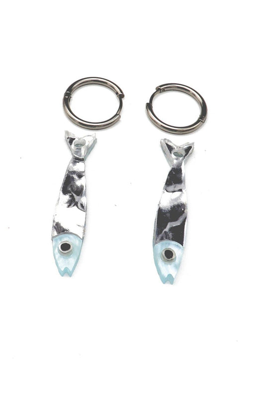 Mini Sardine Hoop Earrings- Silver