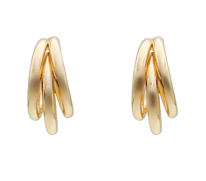 Triple Medium High Shine Steel Hoop Earring